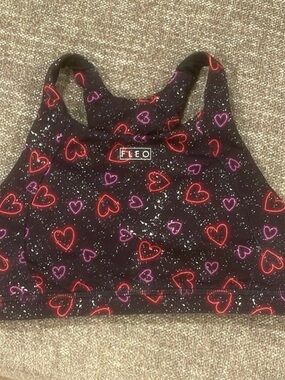 Fleo Jourdaine Black Sports Bra with Red & Purple Heart Print Size Small